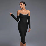 Sleeve Bandage Dress Black Bodycon Dress Evening Party Elegant Sexy Midi Birthday Club Outfit 2022 Autumn Winter