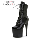 17CM Matte Ankle Short Boots Red Women Shoes Open Toe Hollow Out Breathable Martin Women Boots Fish Mouth Pole Dancing