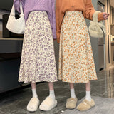 Korean Style Floral Print Long Skirts Women 2022 Summer A Line Beach Skirts Woman Elastic High Waist Midi Skirt