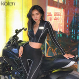 long sleeve zipper fashion reflective letters sportswear + leggings 2020 outfits women 2 pieces set fitness