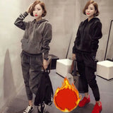 Velvet Tracksuit Warm Soft Home Two Piece Set Women Thicken Hooded Long Sleeve Top & Pants Suit