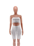 Color Women 2 Piece Set Off Shoulder Sleeveless Crop Top High Waist Bandage Biker Shorts 2022 Summer New Workout