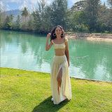 Embroidered Print Bralette And Maxi Skirt Set-Outfit