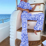 993 Spot Women's Wear Autumn 2025 New One-Line Shoulder Short-Sleeved Top Print Pants Suit Two