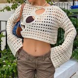 Neck Summer Girl Fashion Sexy Irregular Ripped Hollow-out Knitted
