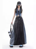 Zingj Design Sense Retro Thin Color Denim Skirt Tall Cover Meat High Waist Color Skirt Female Spring And