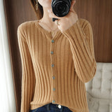 Zingj Long Sleeve Spring And Autumn New Round Collar Cardigan Women's Jacket Slim Soft Waxy Bottom Coat Thin Sweater-Outfit