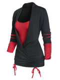 Sleeve Cinched Contrast Faux Twinset T-shirt Gothic Casual Loose Streetwear Women Tops