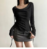 Retro Solid Color Collar With Long-Sleeved T-Shirt Autumn And Winter New Slimming Thin Shirt