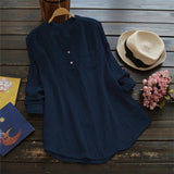 Plus Stripes Size Cotton Linen Long Sleeve Loose Casual