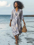Women's Beach Vacation Digital Print V-Neck Dress