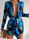 Summer Dress Fashion Temperament Commuter Shirt Printing Hollow Sexy Package Hip Skirt Office Women's Top Dresses