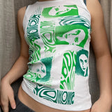 Graphic Print Tank Top 90s Vintage Women Sleeveless Slim Fit Sweat Vest Hip Hop Harajuku Streetwear Summer Cotton Crop