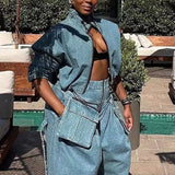 Zingj 2024 New Niche Design Feel Tooling Wind Denim Jacket Women's High Waist Loose Show Thin Short