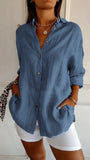 New Single-Dran Buckle Folding Collar Shirt Burst Lady Solid Color Can Sleeve