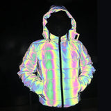 Dazzling Reflective Cotton-Padded Jacket And Thick Warm Cotton-Padded Coat, Men And Women With Night Padded Clothes-Outfit