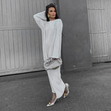 Zingj Women's New Dress Pleated Round Collar Long Sleeve Solid Color Loose Dress Show Thin And Casual-Outfit