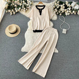 Women Casual Tracksuit Summer Knit Pullover Sweater + Long Pants 2 Piece Sets Korean Casual Loose Outfits Knitted 2023 New