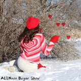 2000s Aesthetics Heart Striped Turtleneck Pullovers E-girl Sweet Long Sleeve Hot Pink Sweater Harajuku Knitwear