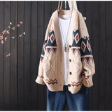 knitted cardigan women's sweater retro soft top autumn and winter new loose casual embroidery buttoned