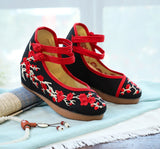 Zingj Heels Single Shoes Embroidered Cloth Shoes Women's Embroidered Shoes Embroidered Shoes Spring And Autumn Retro Plate Buckle Beef Tendon