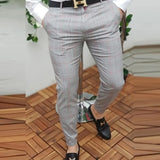 Spring Fashion Gentleman Office Long Pants Autumn Streetwear Casual Trousers For Male Vintage Plaid Print Men's Pants