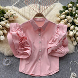 Zingj Minority Design Feel Lotus Leaf-Rimmed Shirt Women's Summer Dress New Fashionable Lapel Cardigan Top