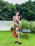 Backless Floral Long Sexy Halter Neck Dress For Women 2022 Summer Tunic A Line Wrap Midi Ladies Dress Aesthetic