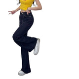 Cool Feeling Dark Blue Non-Legged Micro-Tipped Jeans Women's Summer Thin 2025 New Hanging Broad Leg Horn