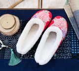 Zingj Single Slippers / Cotton Slippers Linen Peony Embroidered Round Head Flat Cloth Shoes Sandals Embroidered Women's