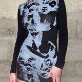 Aesthetic Print Mini Dresses Spring Autunm Women Long Sleeve Slim Fit Dresses Bodycon Harajuku Streetwear Gothic