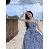 Zingj Advanced Sense Plaid Strapless Dress Children Summer 2023 New Temperament A Word Waist Sleeveless