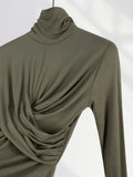 Zingj Turtleneck Bottom Shirt Women's Spring Dress Women's New Top Cross Fold Tight With A Long-Sleeved