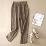 Summer Breathable Pants Large Size Loose Harem Ankle-Length Pants Cotton Linen Casual Pocket Black Elastic High Waist