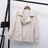 New Spring Women Loose Pu Faux Leather Jacket with Belt Streetwear Moto Biker Black Coat BF Style Oversized