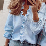 Boho Floral Print Slim Shirt Office Lady Retro Tops Women Casual Short Sleeve Sexy V-neck Ruffles Blouse 2020