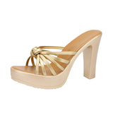 Thick-Heeled, Fashionable Sandals And Slippers Women's Golden 2023 New Thick-Soled Waterproof Platform Fish Mouth Large-Size One-Size