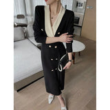 Zingj Temperament Deep V-Neck Black Knit Dress 2024 Summer Women's New Slim Thin Long Skirt-Outfit