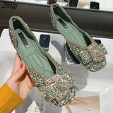 Zingj Women Flat Shoes Fashion Bling Rhinestone Flat Ballet Bow-knot Slip On Ladies Lazy Loafers Casual Flat Shoes 211-0-Outfit