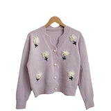 Zingj New Niche Design Sense Flower Long Sleeve Sweater Female College Wind Reduces Age Knitting Cardigan Short Coat-Outfit