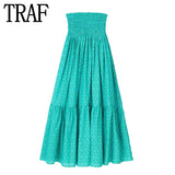 Print Long Skirts For Women Fashion 2023 High Waist Ruffle Skirt Sets Summer Beach Skirt Woman Ruched Women's
