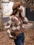 Women's Knitted Cardigan 2022 Autumn Winter French Argyle O-Neck Single Breasted Female Clothing Short Sweater