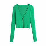 Green Knitted Ribbed 3 Pieces Women Sets Y2K Summer Holiday Single Button Loose Coat Sexy Underwear Bra High Waist