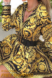 Printed Shirt Dress Women Vintage Long Sleeve Party Dress Mini Short Autumn Dresses Streetwear Winter Clothing