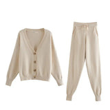 Womens Knitting Two Piece Set Cardigan Sweater Casual Tracksuits High Waist Pencil Pants Clothes