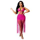Zingj New Women's Solid Color Knit Sexy Strapless Tassel Beach
