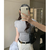Pink Round-Neck Short-Sleeved T-Shirt A New Slim, Slim, Casual And Beautiful Blouse For Women In Spring And