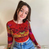 Top Tee Fairy Grunge Long Sleeve Vintage KnittedAutumn Korean Tie Dye Print E Girl T Shirt 90s T-shirt Women y2k
