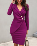 2025 Body-Buttoning Hip-Bottom Button Buckle Professional Dress