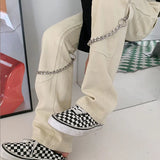 Y2K niche design sense chain was thin slim fit straight-leg jeans women loose high waisted jeans wide-leg jeans